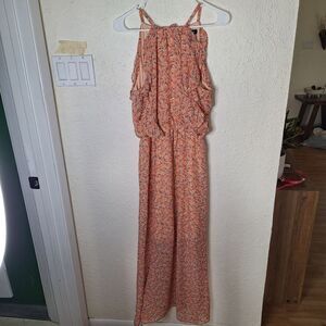 Aqua Floral Peach Maxi Dress Medium
